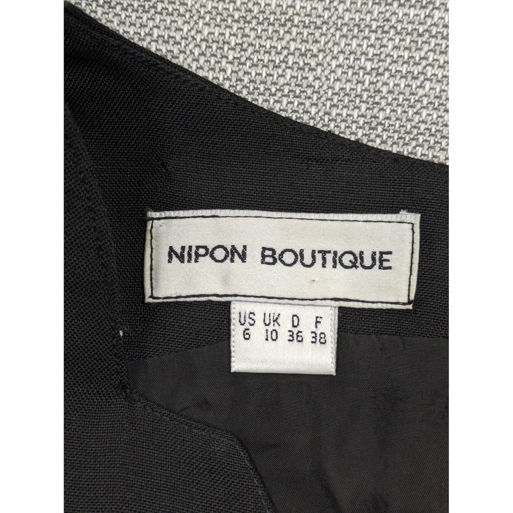 Nipon Boutique Vintage Black Sheath Dress Pleated Puff Sleeve ILGWU USA Size 6 - Picture 2 of 5